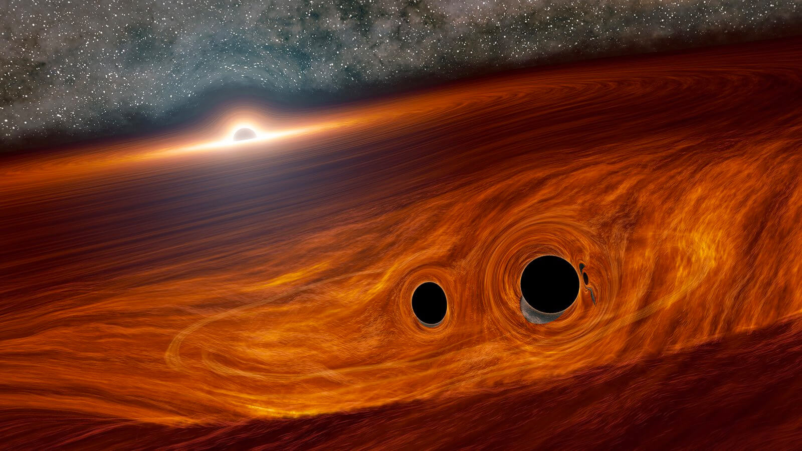 天体の衝突からの二つのブラックホール