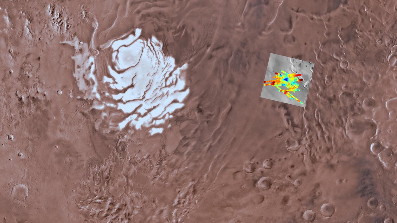Sous le pôle Sud de Mars ont trouvé un lac d'eau liquide