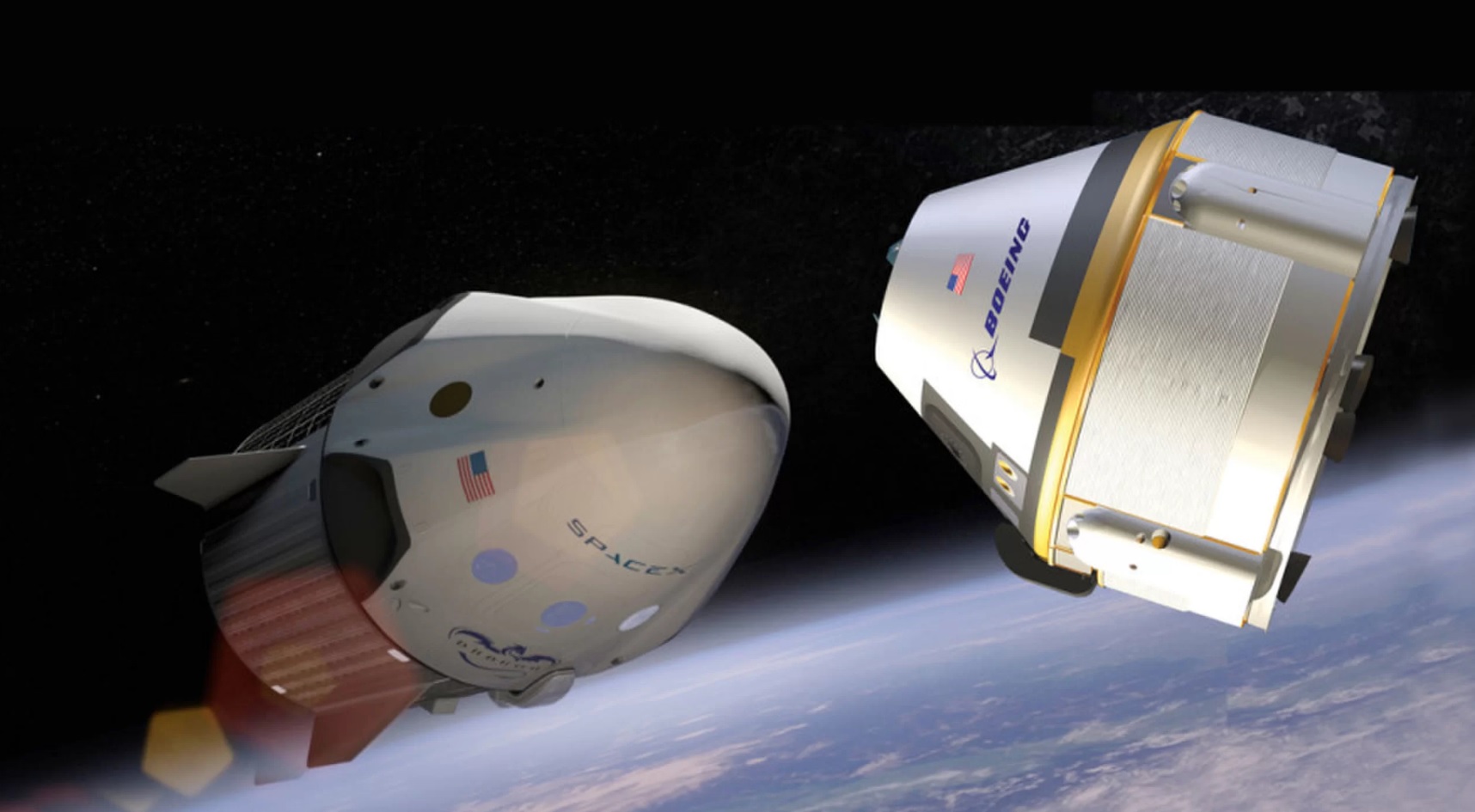 NASA 발표하는 첫 번째 우주선에 스페이스 승무원의 용와 보잉 CST-100 석