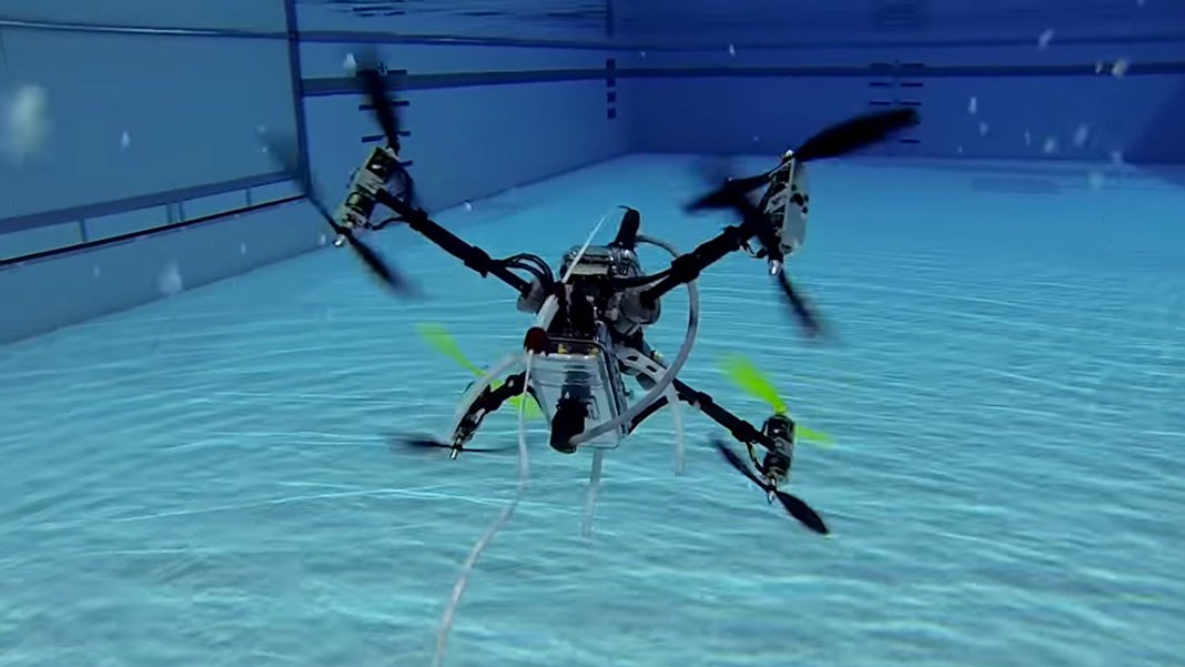 This unmanned drone is able to fly and swim underwater