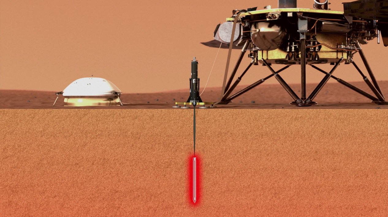 लैंडिंग मंगल ग्रह का निवासी मॉड्यूल, अंतर्दृष्टि शुरू कर दिया गया है ड्रिलिंग मंगल ग्रह पर है. पहली प्रगति