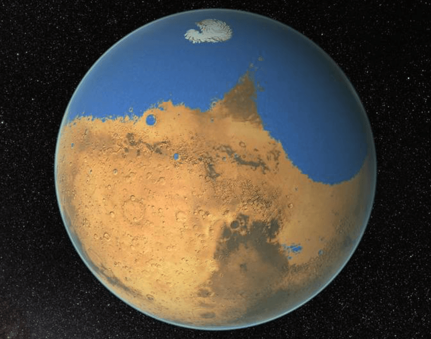 The impact of the asteroid created a tsunami destructive force on Mars