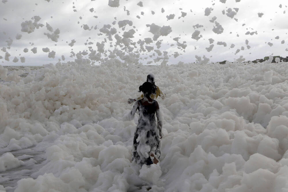On the Indian beach, formed a poisonous foam. Where did it come from?